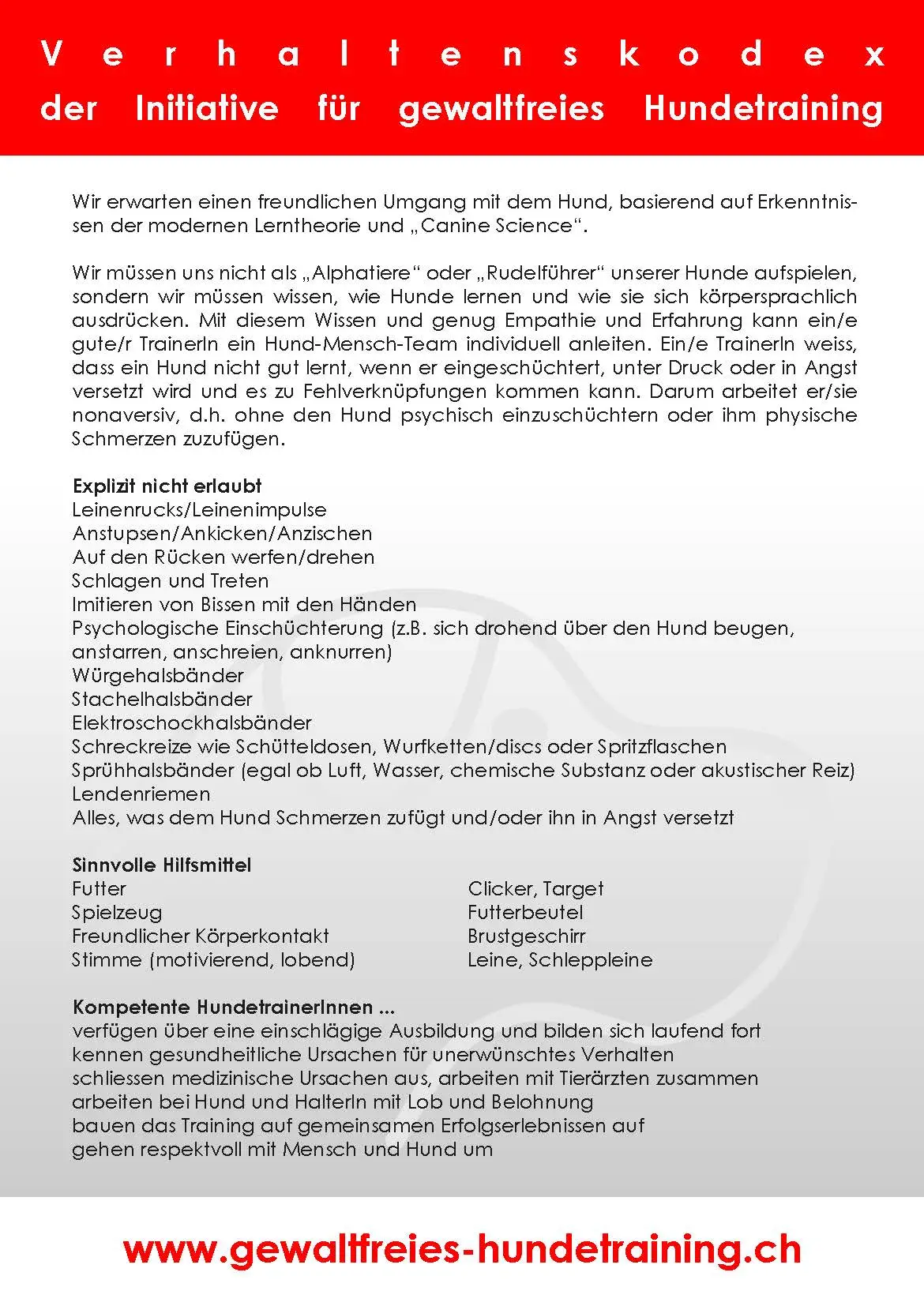 igh flyer 2020 Rueckseite Initiative gewaltfreies Hundetraining. Flyer Gückseite