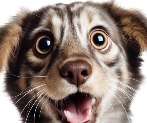 Cartoon Hund schaut erstaunt mit grossen Augen