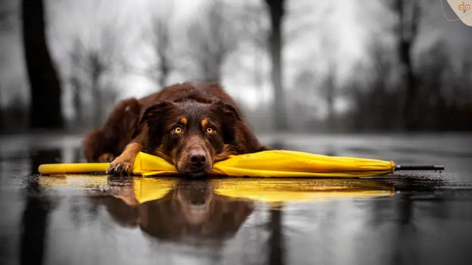 Hund gelangweilt bei Regen und schlecht Wetter