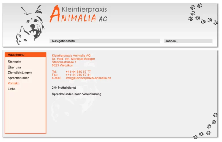 Dr. med. vet. Kleintierpraxis Animalia AG Monique - screenshot kleintierpraxis animalia