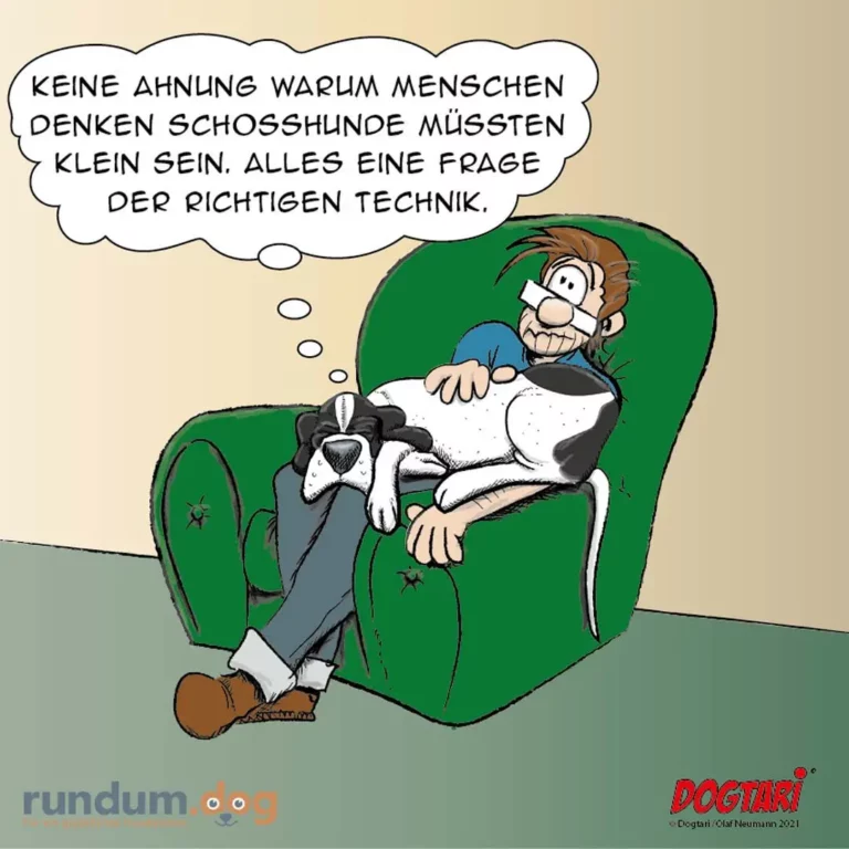 Mann sitzt entspannt im grünen Sessel mit Schosshund, denkt nachdenklich über die richtige Technik