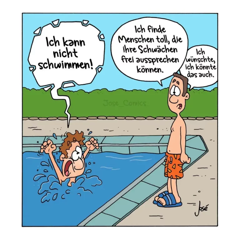 Mann steht am Poolrand und sagt, er könne nicht schwimmen. Im Wasser ein Kind, das verzweifelt um Hilfe ruft.