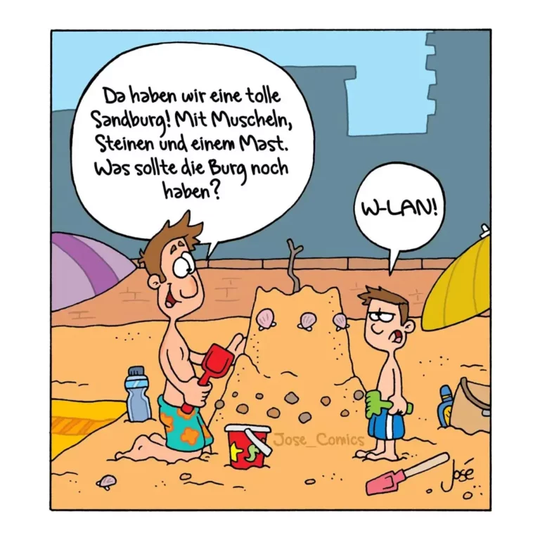 Mann fragt Kind am Strand, was noch in die Sandburg gehört, Kind antwortet laut «WLAU!»