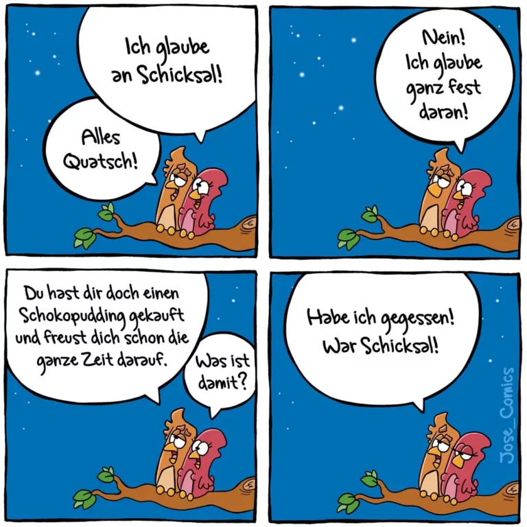 Zwei anthropomorphe Würste unter Wasser: eine orange behauptet zu glauben, die andere in pink widerspricht energisch