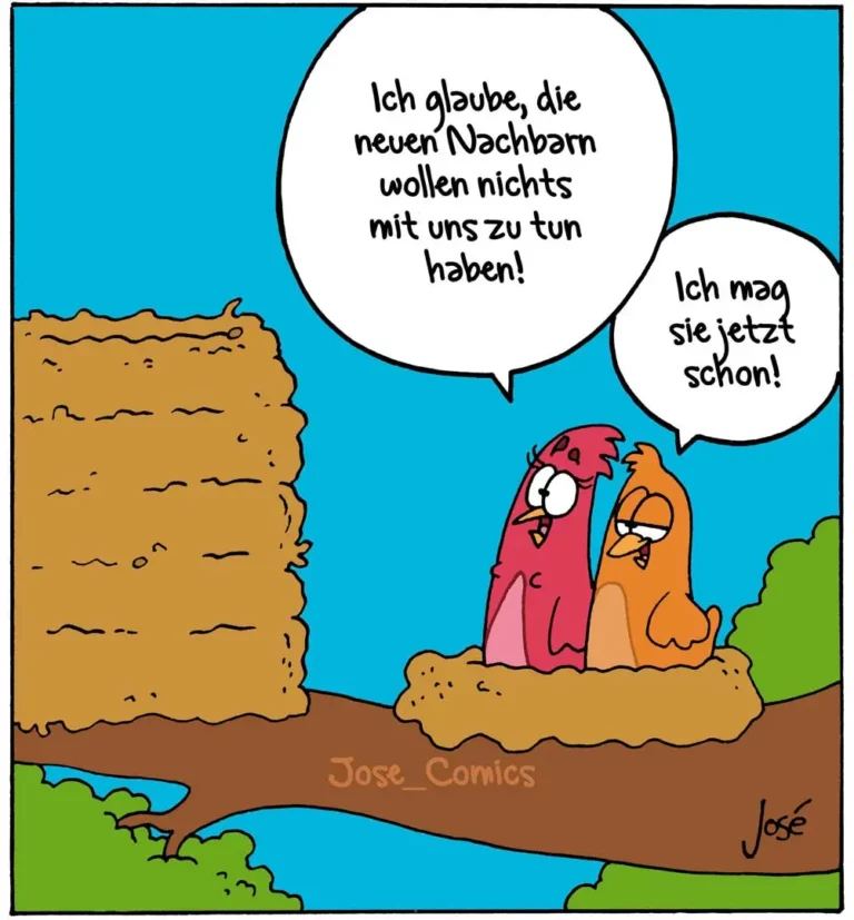 Zwei anthropomorphe Würmer in einem Erdloch: der rote sagt besorgt, der orange antwortet gelassen