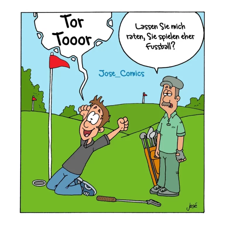 Golfer schlägt Ball ab und schreit "Tor Tooor", Golfplatzwart fragt verwirrt, ob er lieber Fussball spielen möchte