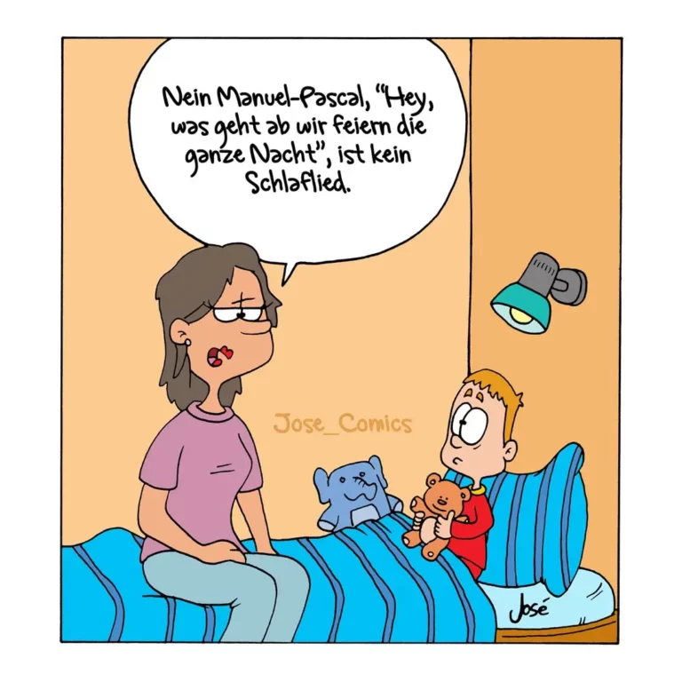 Mutter sitzt auf Bett neben Kind mit Kuscheltieren, spricht zu Manuel-Pascal, während eine Kamera von oben filmt