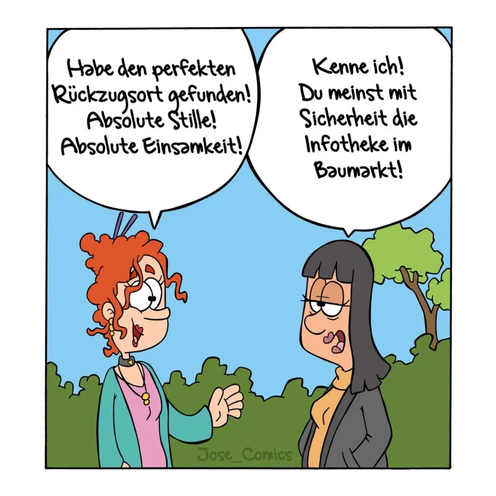 Zwei Frauen im Gespräch: Die eine mit roten Locken und türkisem Mantel gestikuliert begeistert, die andere mit schwarzen Haaren und skeptischem Blick hölt dagegen