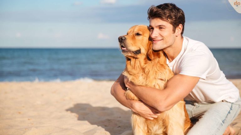 junger-mann-mit-golden-retriever-am-strand