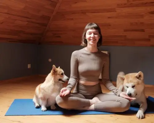 Auf Yoga-Matte mit Hunden