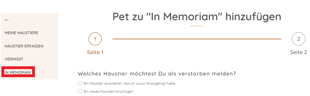 Funktion Gedenken an verstorbenen Hund