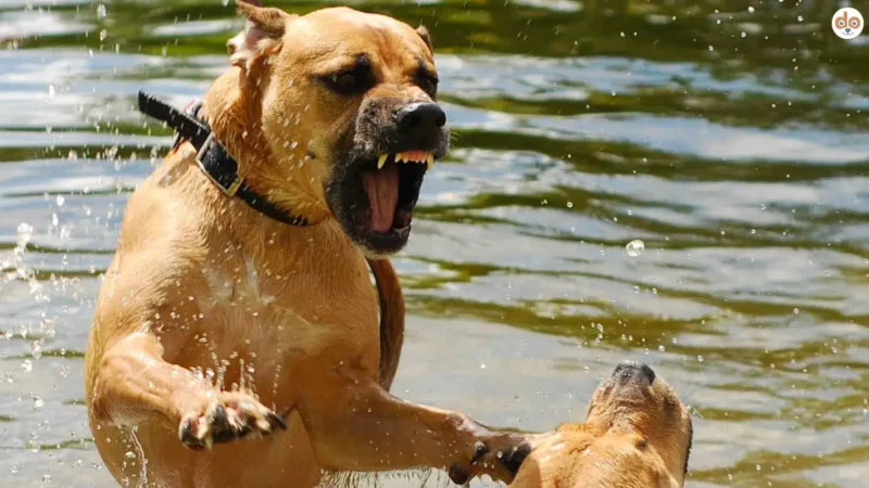 Hunde spielen im Wasser - Kampf, Beissvorfall