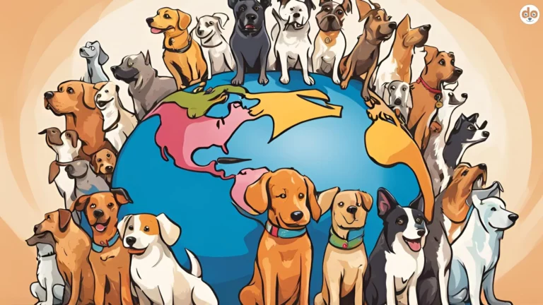 KI Bild für den Welttierschutztag, Hunde sitzen auf Planet Erde