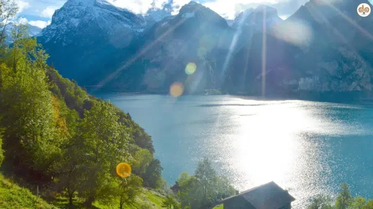 Sommersonne Ausblick auf die Schweizer Alpen Sommeranfang