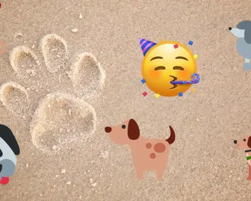 Pfotenabdruck im Sand mit Hunde Emojis Compilation