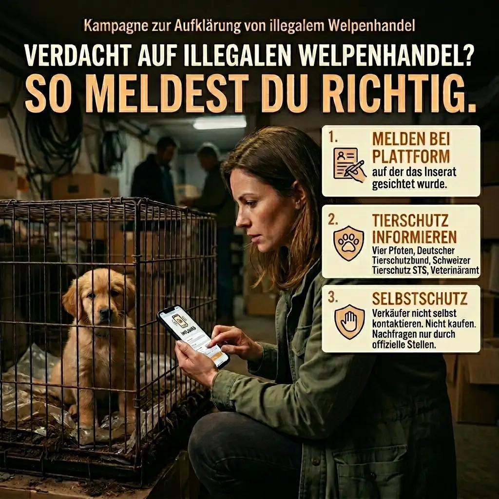 Verdacht auf illegalen Welpenhandel, so meldest du richtig (DACH)