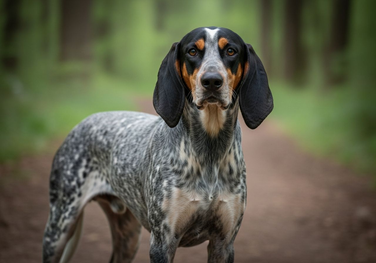Foto eines Bluetick Coonhound – KI-generiert (Imagen 4) für rundum.dog