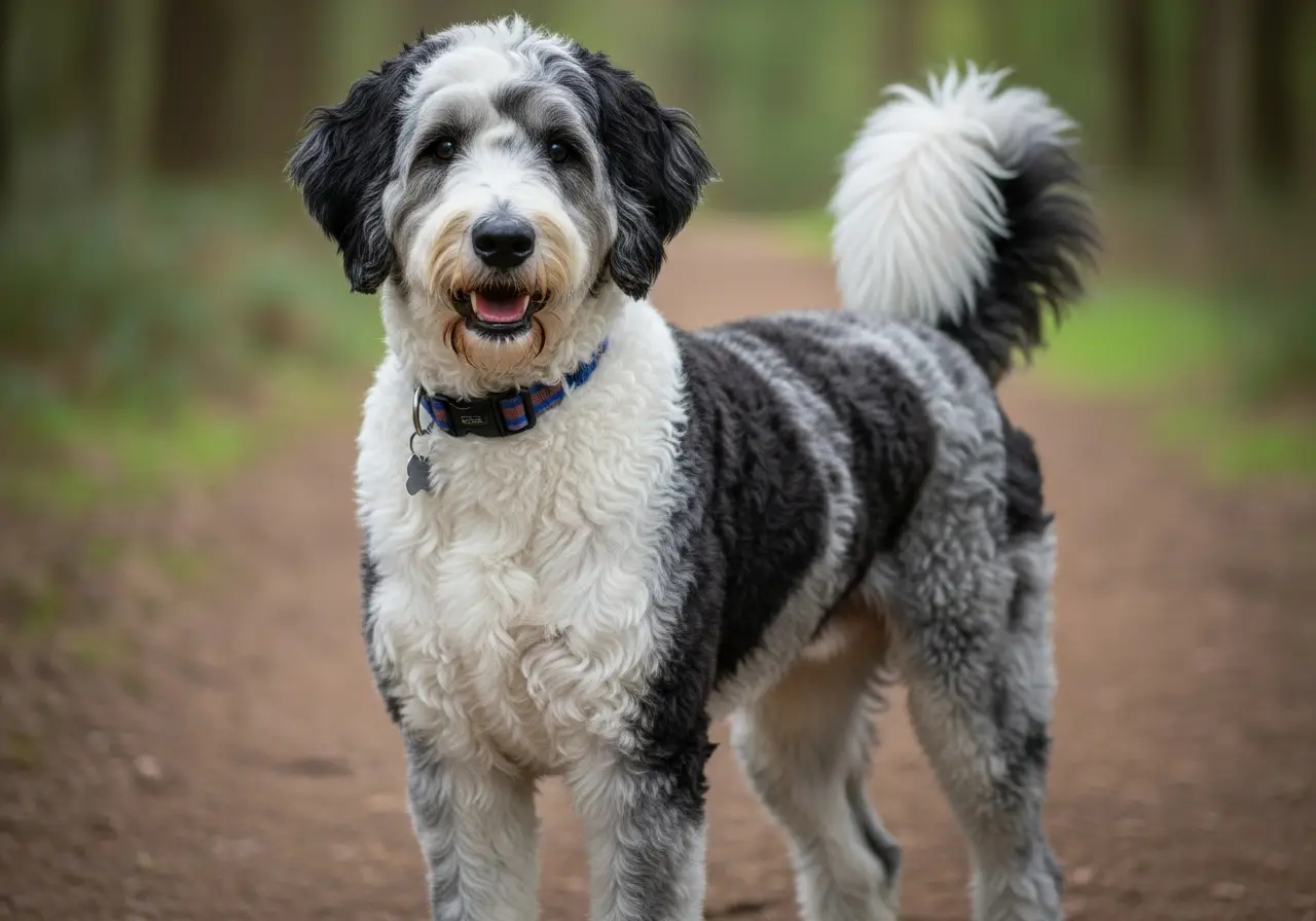 Foto eines Sheepadoodle – KI-generiert (Imagen 4) für rundum.dog