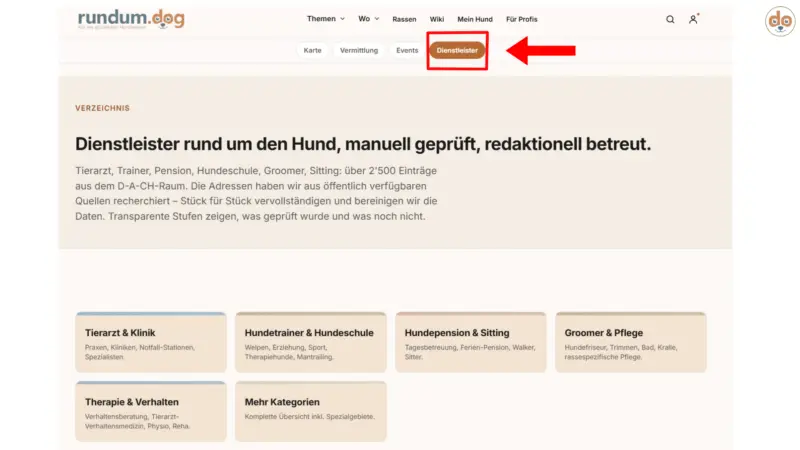 Wie kann ich auf rundum.dog nach Tierärzten in meiner Region suchen?