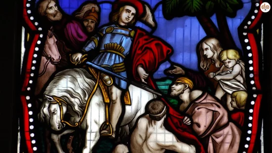 Darstellung Sankt Martin auf Buntglasfenster, Martinstag