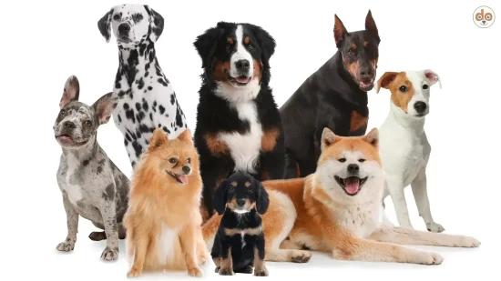 Verschiedene Hunderassen auf weissem Hintergrund
